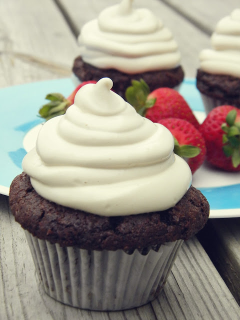 Fudgy Cupcakes with Caramel Marshmallow Frosting