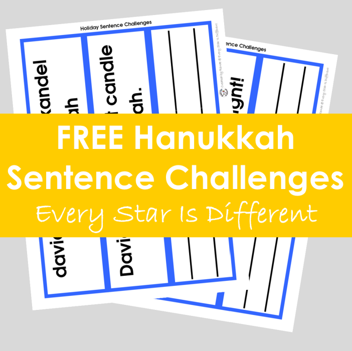 Free Hanukkah Sentence Challenges