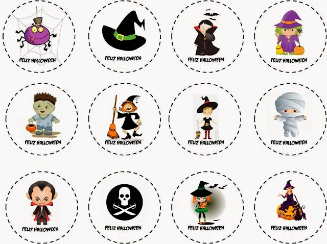 Feliz Halloween: Etiquetas, Stickers o Toppers para Cupcakes para Imprimir Gratis. 