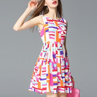 Colour Printing Sleeveless Mini Dress