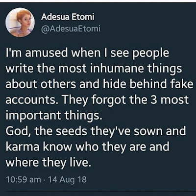    "Karma Knows Where You Live" - Adesua Etomi Slams Trolls 