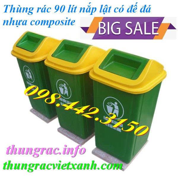 Thùng rác composite 90 lít nắp lật có đế đá