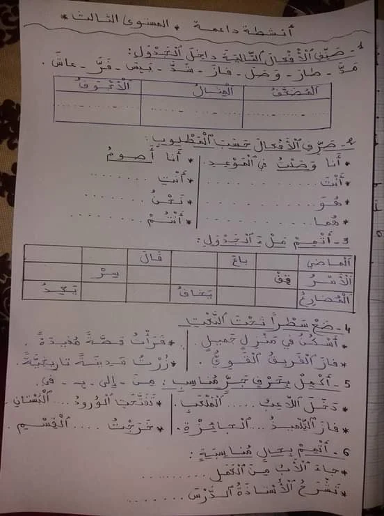 أنشطة داعمة الحال النعت الصرف.. اللغة العربية للمستوى الثالث ابتدائي 