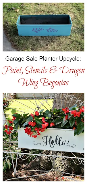 Garage Sale Metal Planter Upcycle #Krylonchalkpaint #stencil #dragonwingbegonia