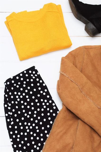 fashion, ootd, mustard, spots, boots, h&m, asos, the vestry, jacket, primark, winter fashion