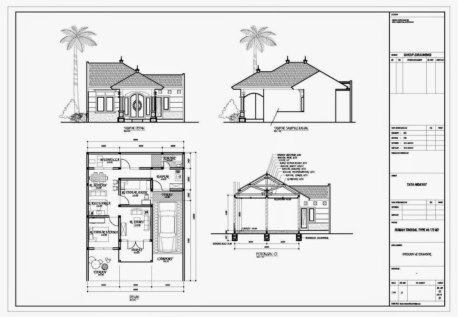 003 Denah Rencana Atap Denah Rumah Tinggal 2 Lantai Modern 