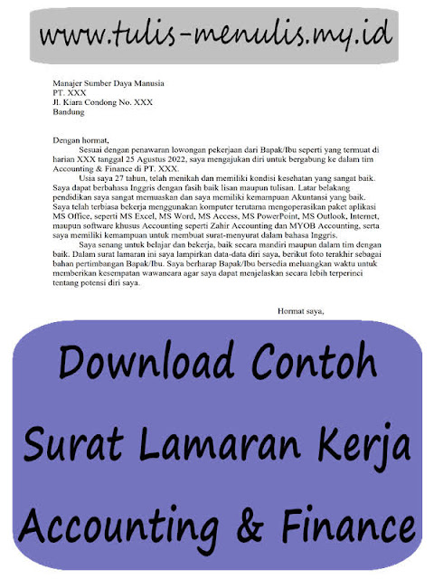 Download Contoh Surat Lamaran Kerja Accounting & Finance
