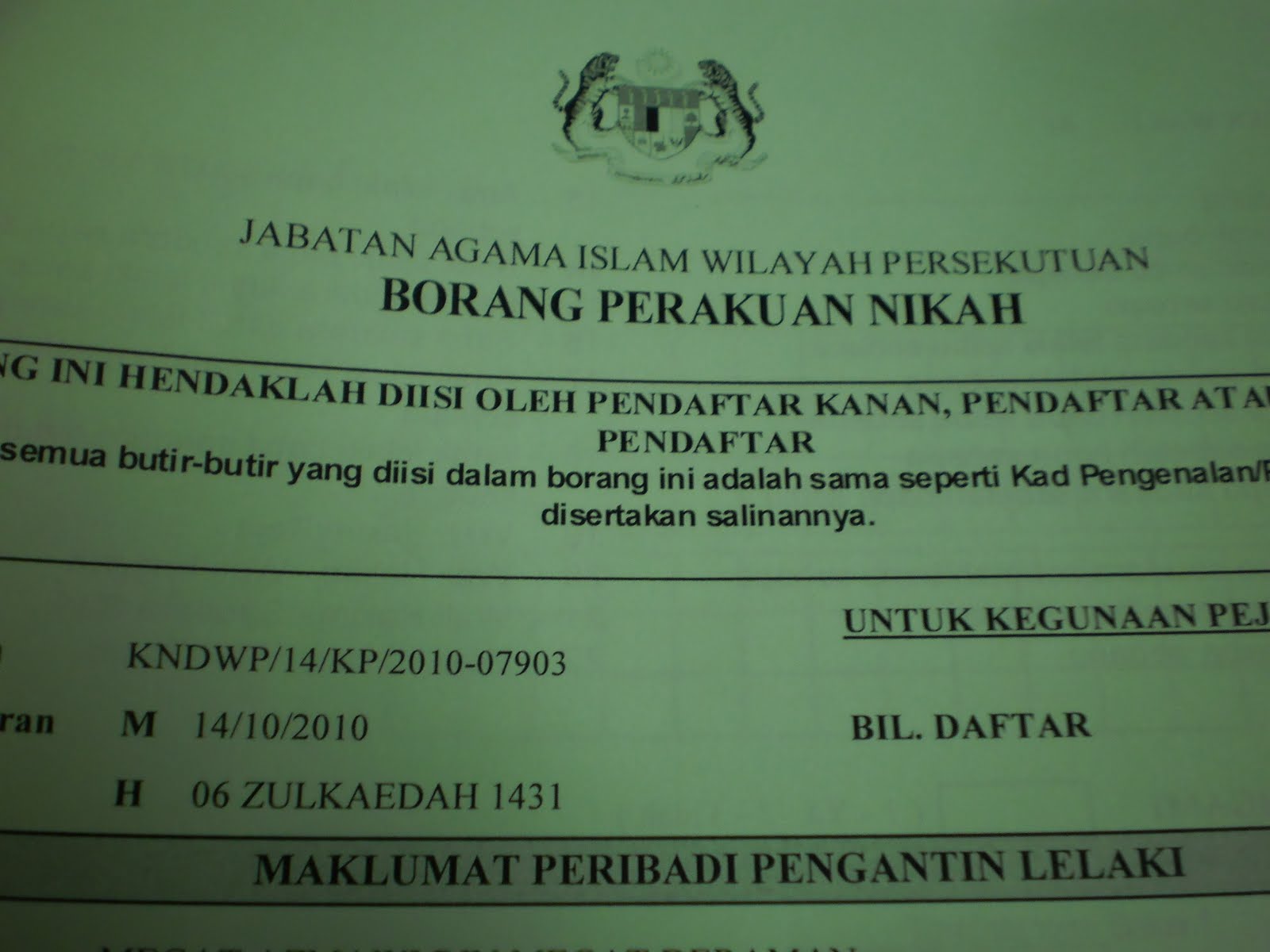 Contoh Surat Nikah Terengganu