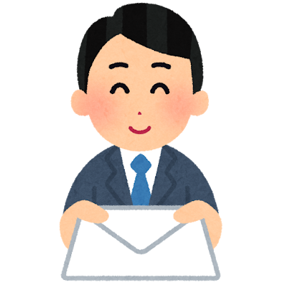 手紙を渡す会社員のイラスト（男性）