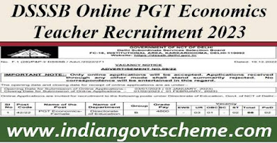 DSSSB Online PGT Economics Teacher Recruitment