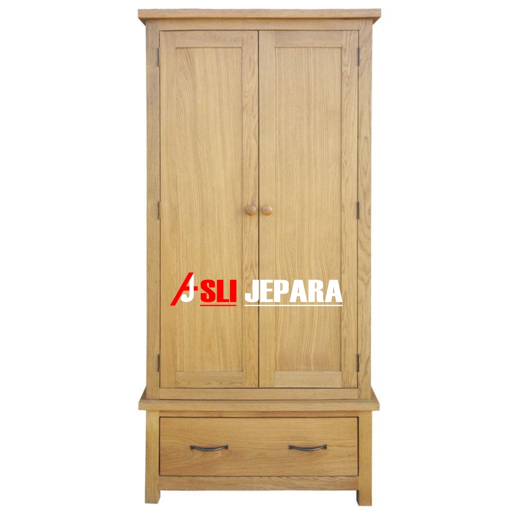  Lemari Pakaian Kayu Solid 2 Pintu 1 Laci Tempat 