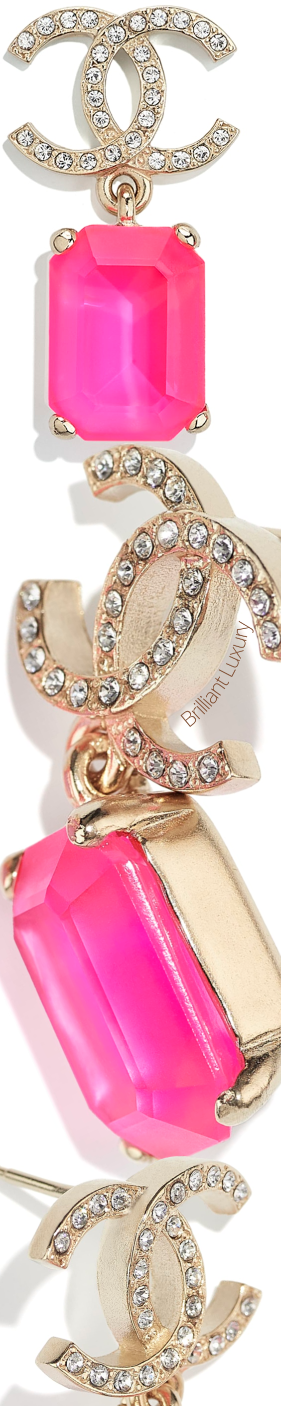 ♦Chanel earrings gold pink crystal metal strass #chanel #jewelry #pink #brilliantluxury