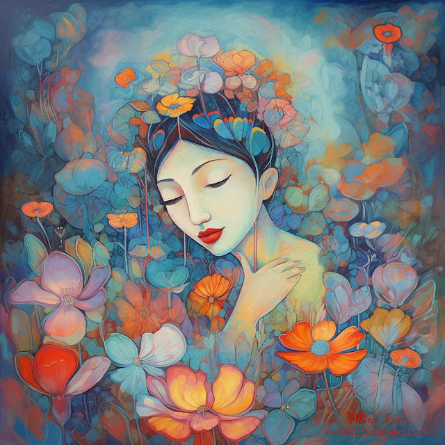 woman sitting in flowers