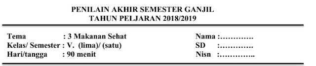 Soal Pas/US Kelas 5 Tema 3 Makanan Sehat Semester 1 