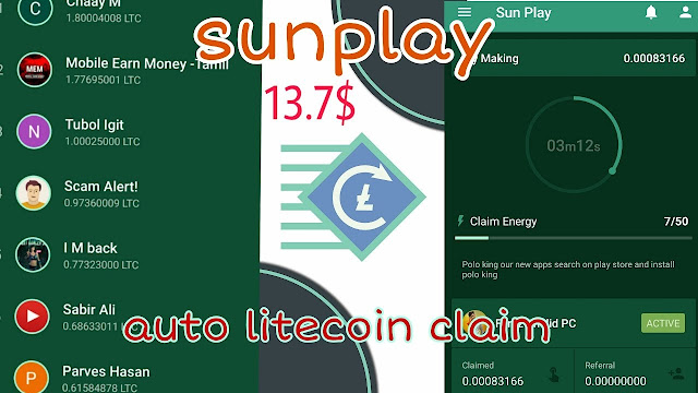 sun play Earning app 0.25 auto litecoin claim app (BTC Claim)
