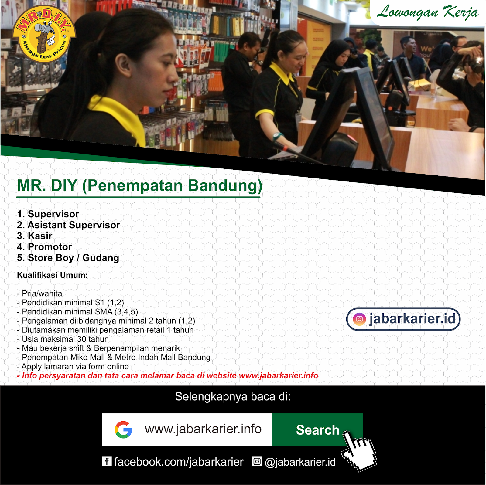 Lowongan Mr Diy Penempatan Miko Mall Metro Indah Mall Bandung Lowongan Kerja Terbaru Tahun 2020 Informasi Rekrutmen Cpns Pppk 2020