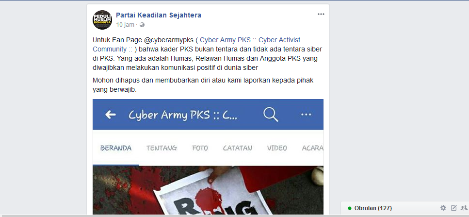 PKS Bubarkan Tentara Cybernya Sendiri Takut Diciduk 