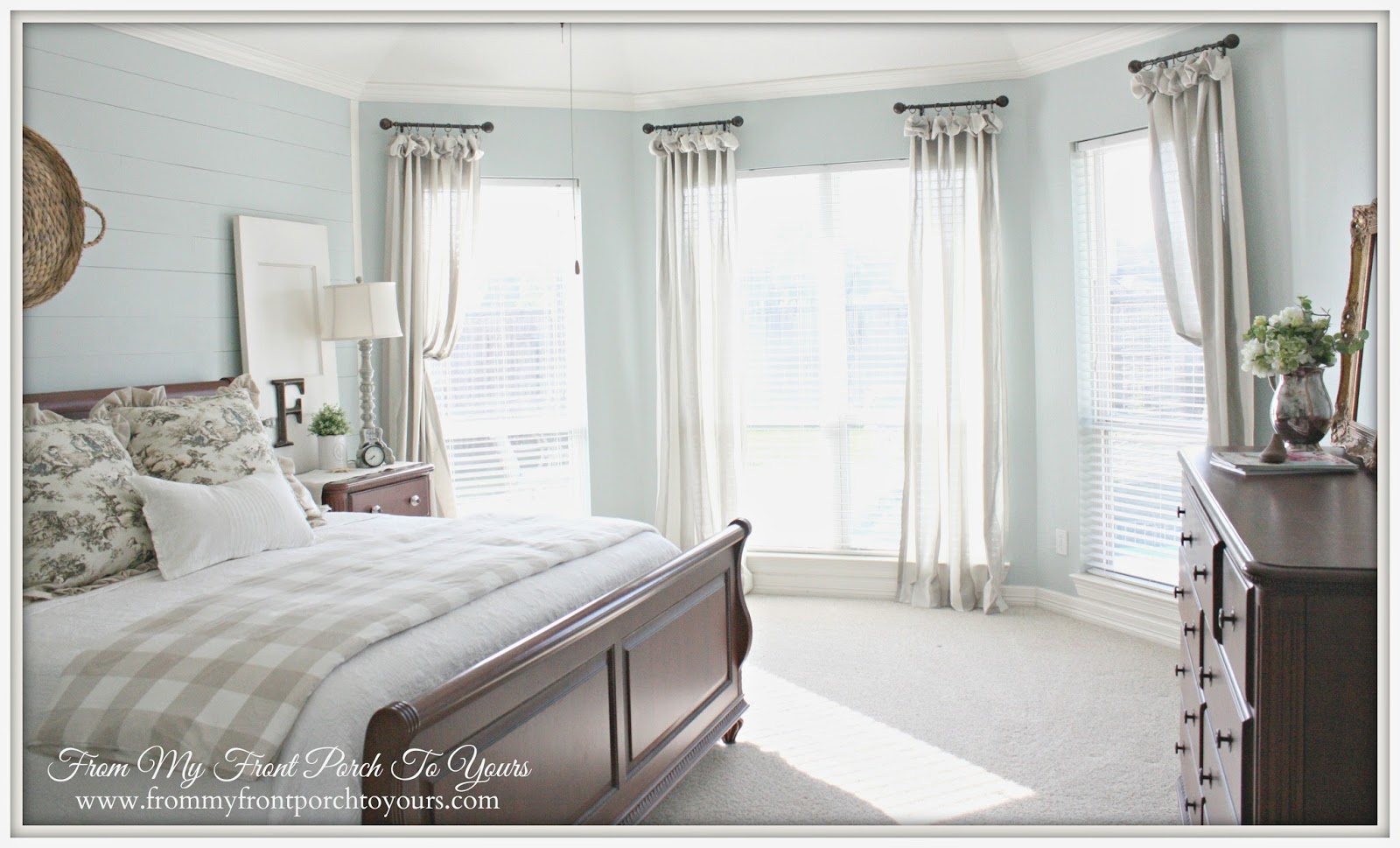 From My Front Porch To Yours- French Farmhouse Bedroom Makeover-SW 6211 Rainwashed 