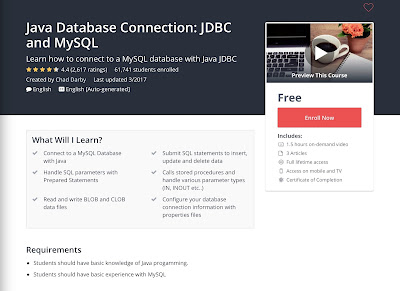  If you lot are a Java programmer as well as looking for or thence  Top five Free JDBC Courses for Java Programmers - Best of Lot