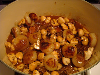 beef and vegetables simmering in sauce