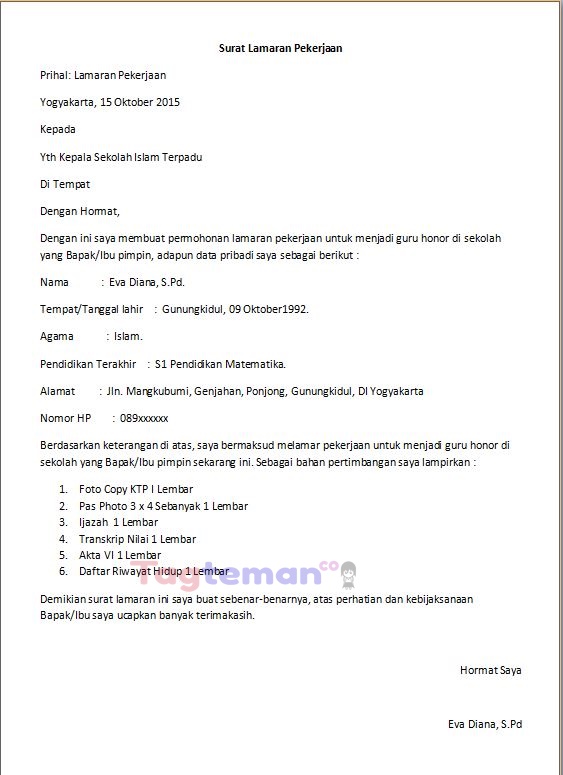 Contoh Cv Lamaran Kerja Guru Honorer - Simak Gambar Berikut