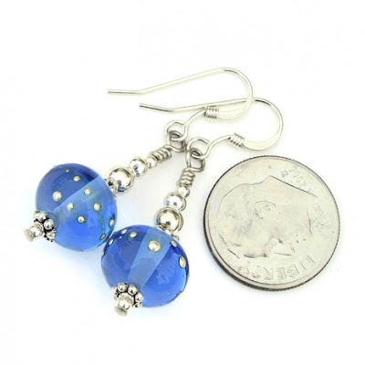blue lampwork and silver earrings jewelry gift idea for women