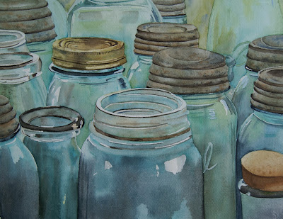 Danielle Beaulieu watercolour of misc blue jars