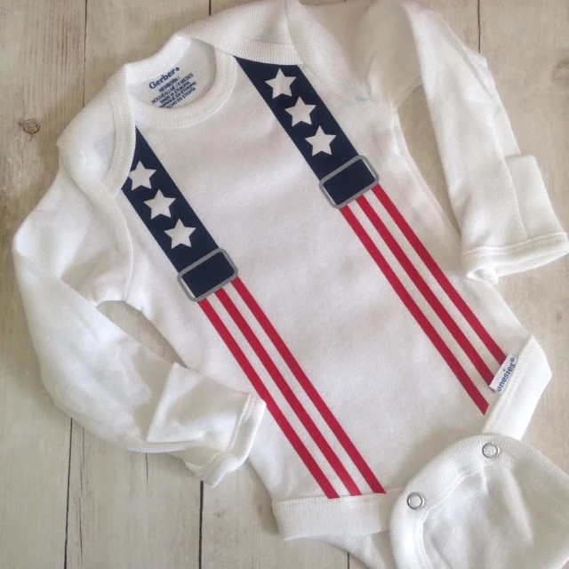 Creating custom designs in Silhouette CAMEO baby onesie suspenders july 4