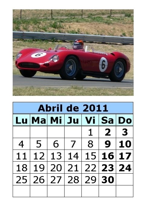 calendario 2011 abril. Calendario de coches clásicos