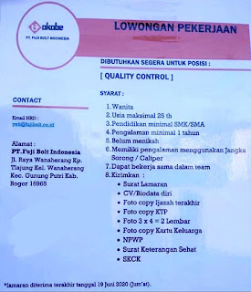 lowongan kerja di pt fuji bolt