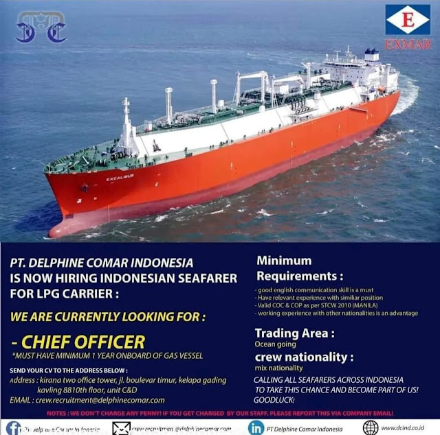 Job Seafarer Chief Officer and 2nd Engineer LPG Carrier 2023