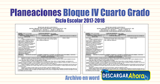 Planeacions Bloque IV Cuarto Grado Primaria