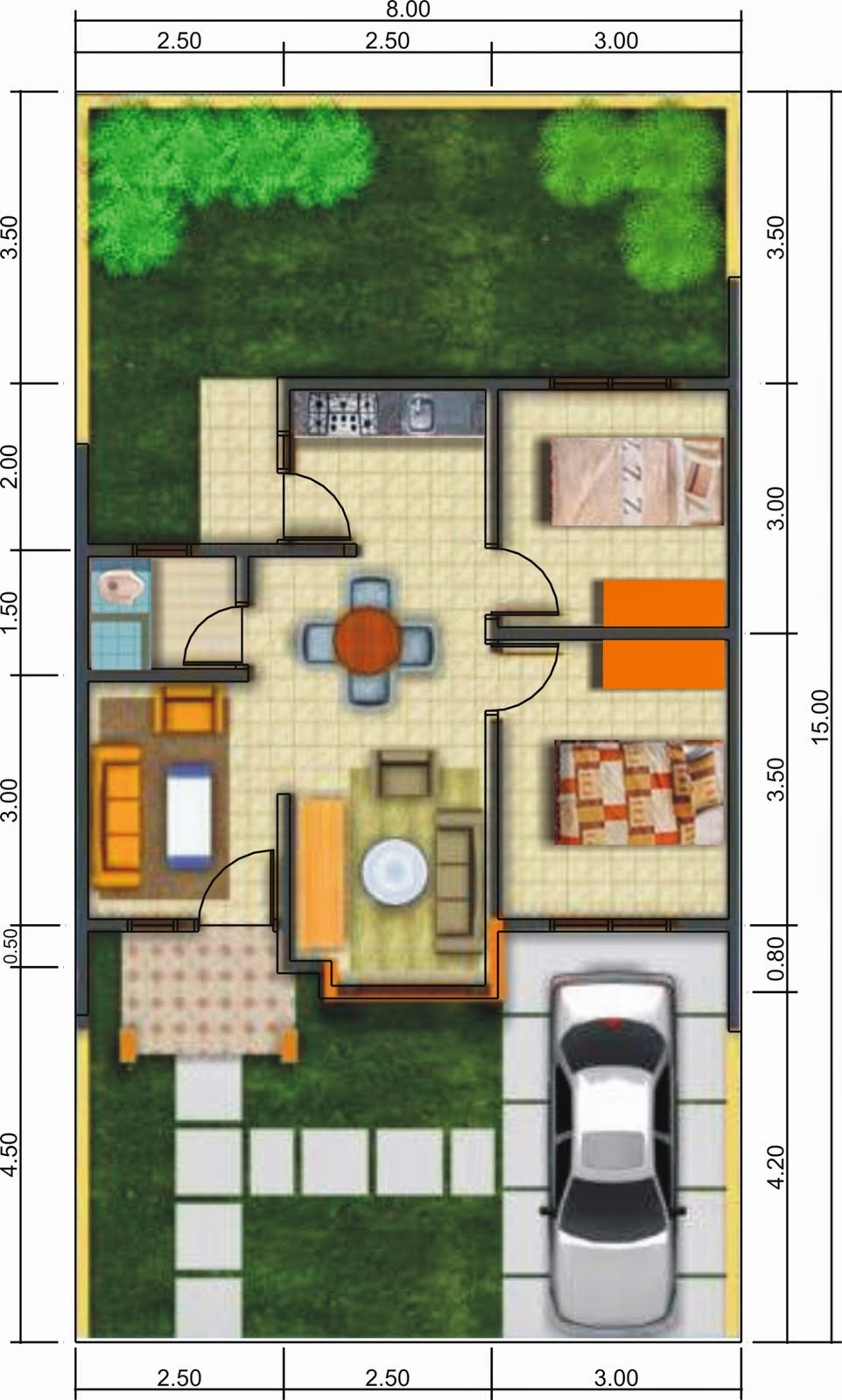 33 Denah Rumah Sederhana 2 Kamar Tidur Rumahku Unik