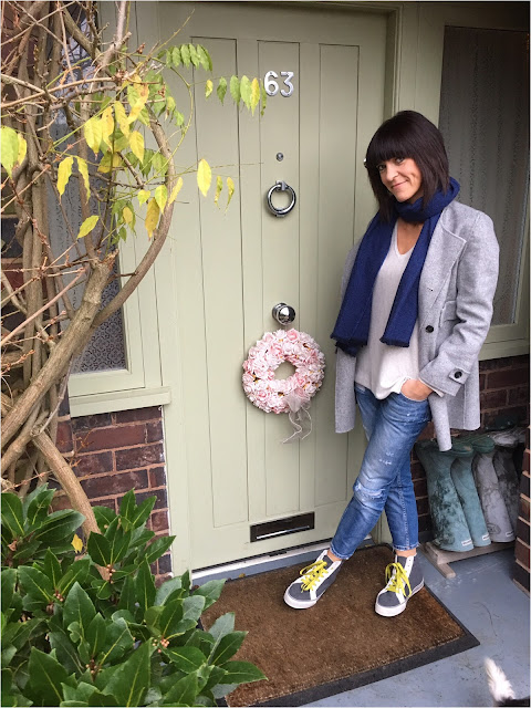 My Midlife Fashion, Boden Hi Tops, Distressed Zara Boyfriend Jeans, Zara handmade wool coat