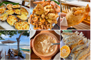 Instagram de Sabor da costa, donde puede apreciarse las mesas junto a la laguna, ostras gratinadas, camarones y pescados.