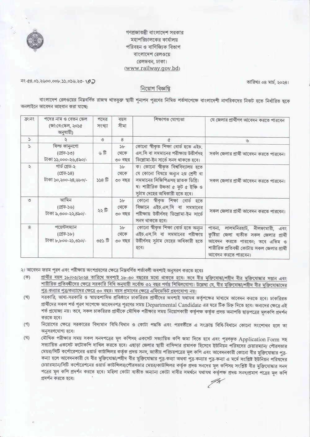 Bangladesh Railway job circular 2024 pdf