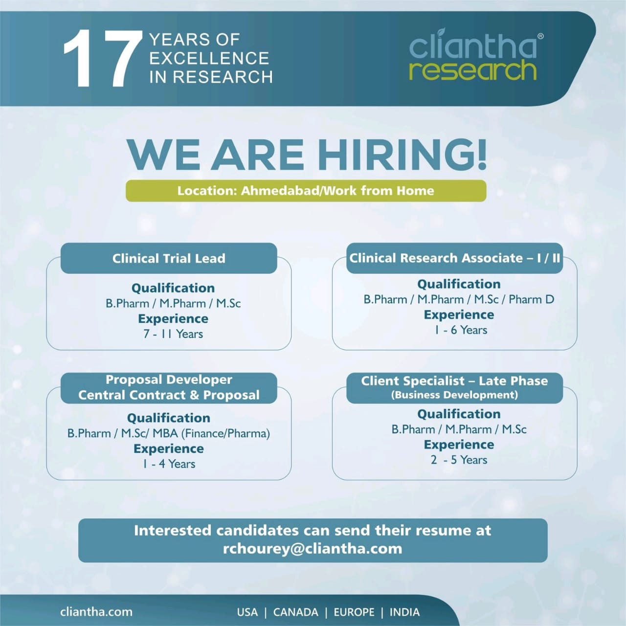 Job Availables,Cliantha Research Job Vacancy For B.Pharm/ M.Pharm/ M.Sc/ MBA/ Pharma D