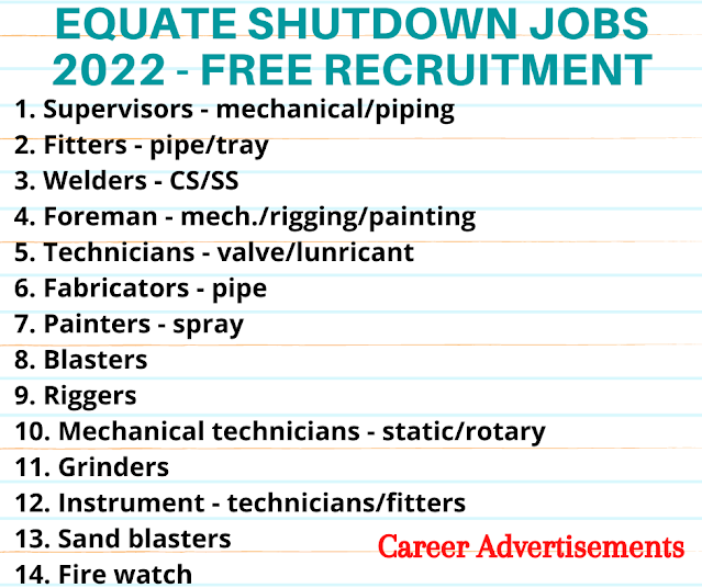 Equate shutdown Jobs 2022 - Free recruitment