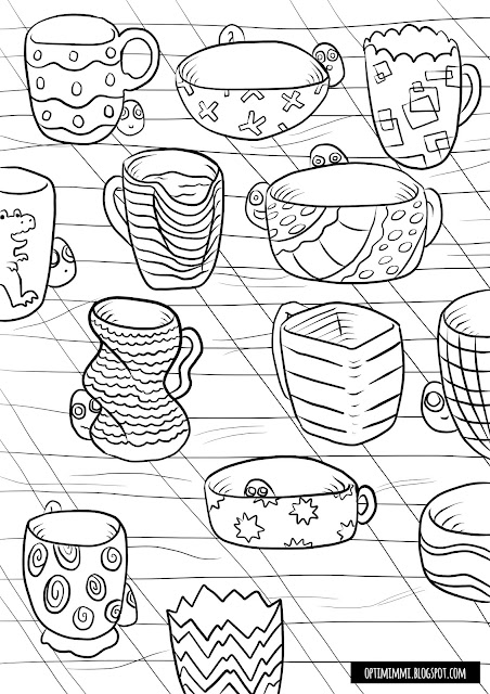 A coloring page of mugs / Värityskuva mukeista