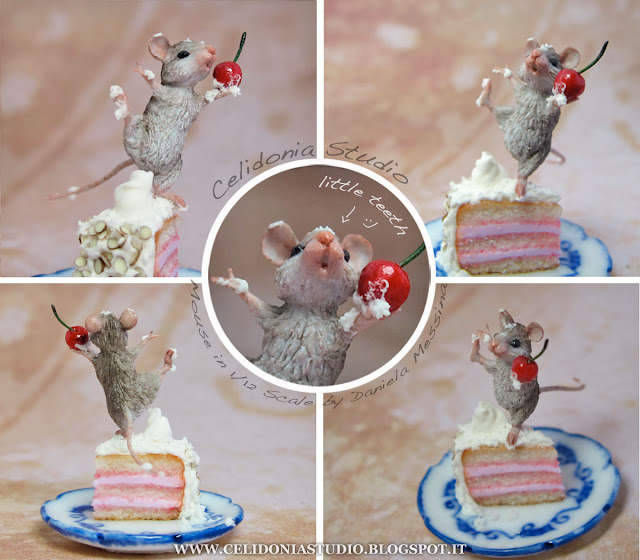 Topino su Torta.- Miniatura 1/12 in Pasta Sintetica by Celidonia - Daniela Messina