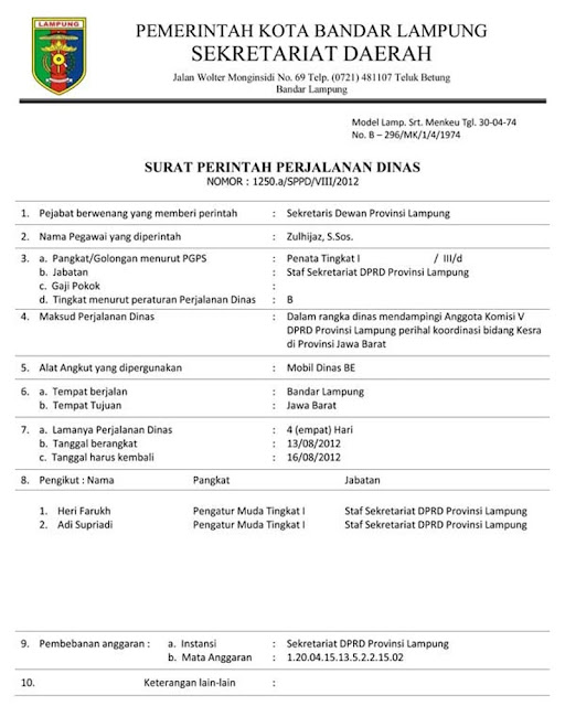 Surat Resmi Perjalanan Dinas