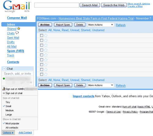 Screenshots of Google Talk's Integration with AIM in Gmail