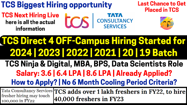 TCS Role 1 Direct OFF-Campus Hiring Started for 2024 | 2023 | 2022 | 2021 | 2020 | 2019 Batch