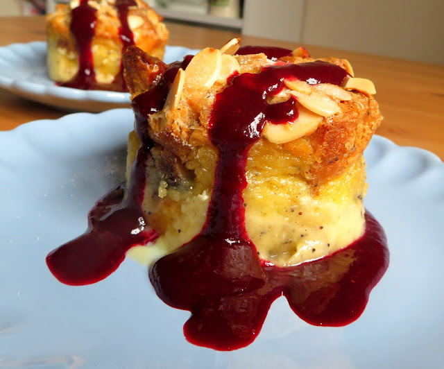 Sweet Almond Bread Pudding with Blackberry Sauce