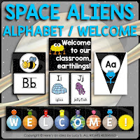  Space Classroom Decor Theme: alphabet posters in two sizes, welcome poster, welcome bunting