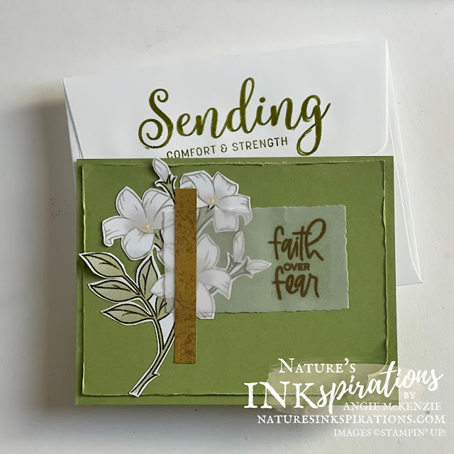 White Lilies Sympathy Card with Wonderful World SAB DSP and Charming Sentiments (front with envelope flap) | Nature's INKspirations by Angie McKenzie