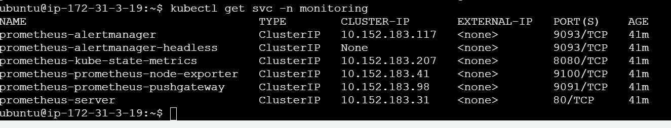 Prometheus Services before changing to NodePort