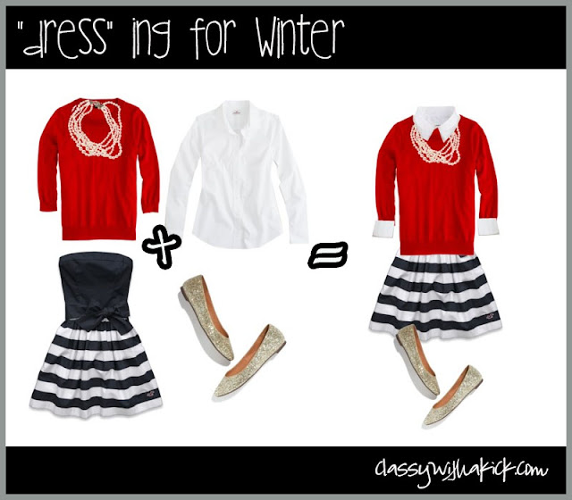 Dressing for Winter - Striped Skirt & Red Sweater