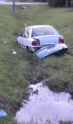 car in ditch