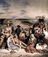 The Massacre at Chios by French Eugène Delacroix c.1824, depicting Ottomans and Greeks, related to the Death of Sardanapalus.